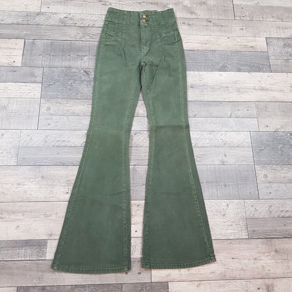 Free People Pants - Free People Jayde Corduroy Flare Jeans 25 UK 4 Green High Rise We The Free BN